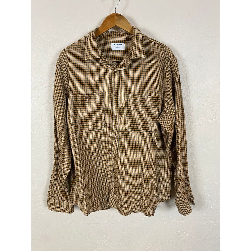 Old Navy Plaid Flannel Button Down Shirt Houndstooth Check Pattern‎ XL